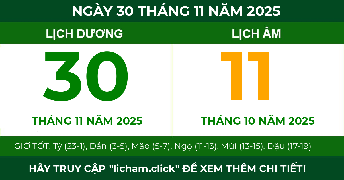lịch âm ngày 30 tháng 11 năm 2025