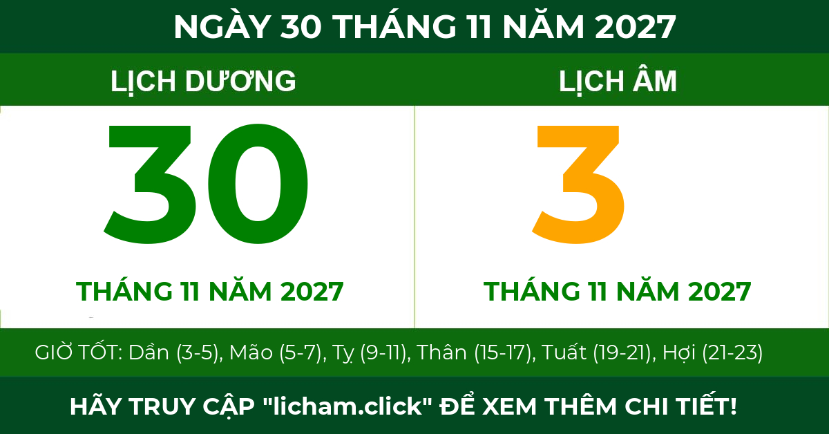 lịch âm ngày 30 tháng 11 năm 2027