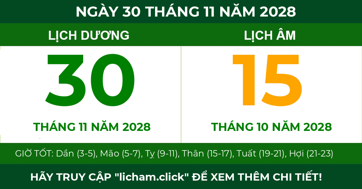 lịch âm ngày 30 tháng 11 năm 2028