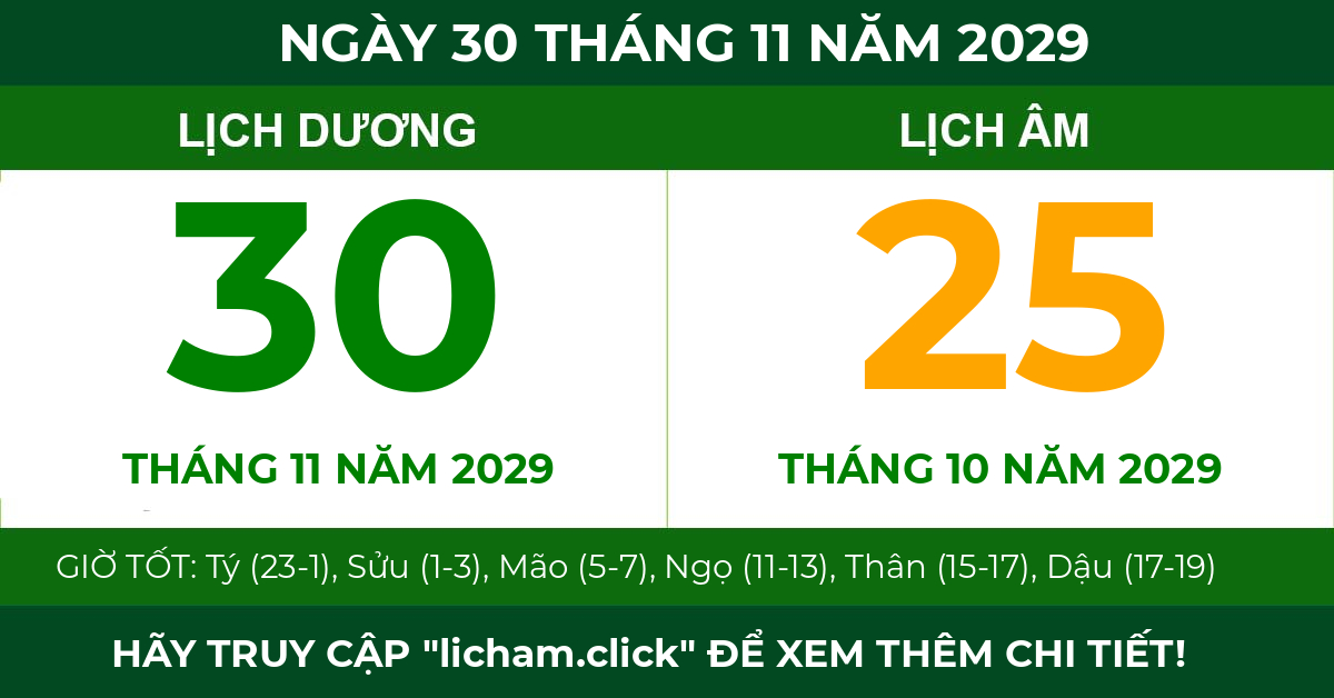 lịch âm ngày 30 tháng 11 năm 2029
