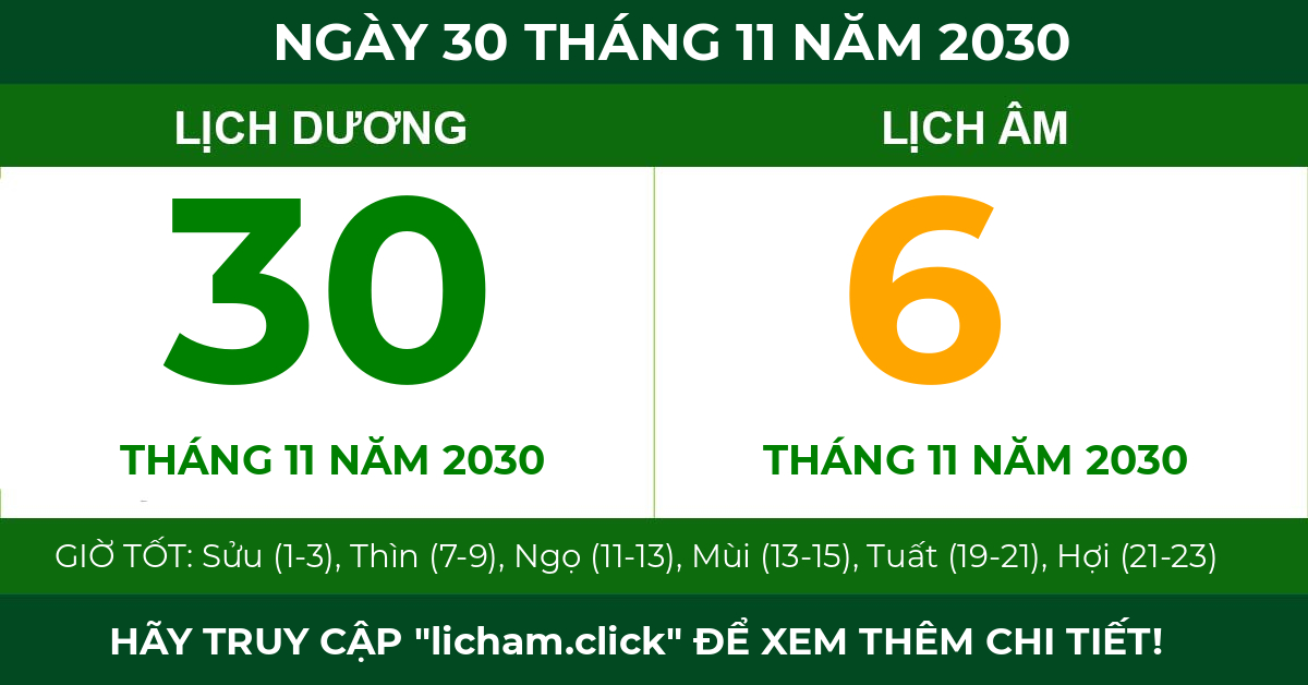 lịch âm ngày 30 tháng 11 năm 2030
