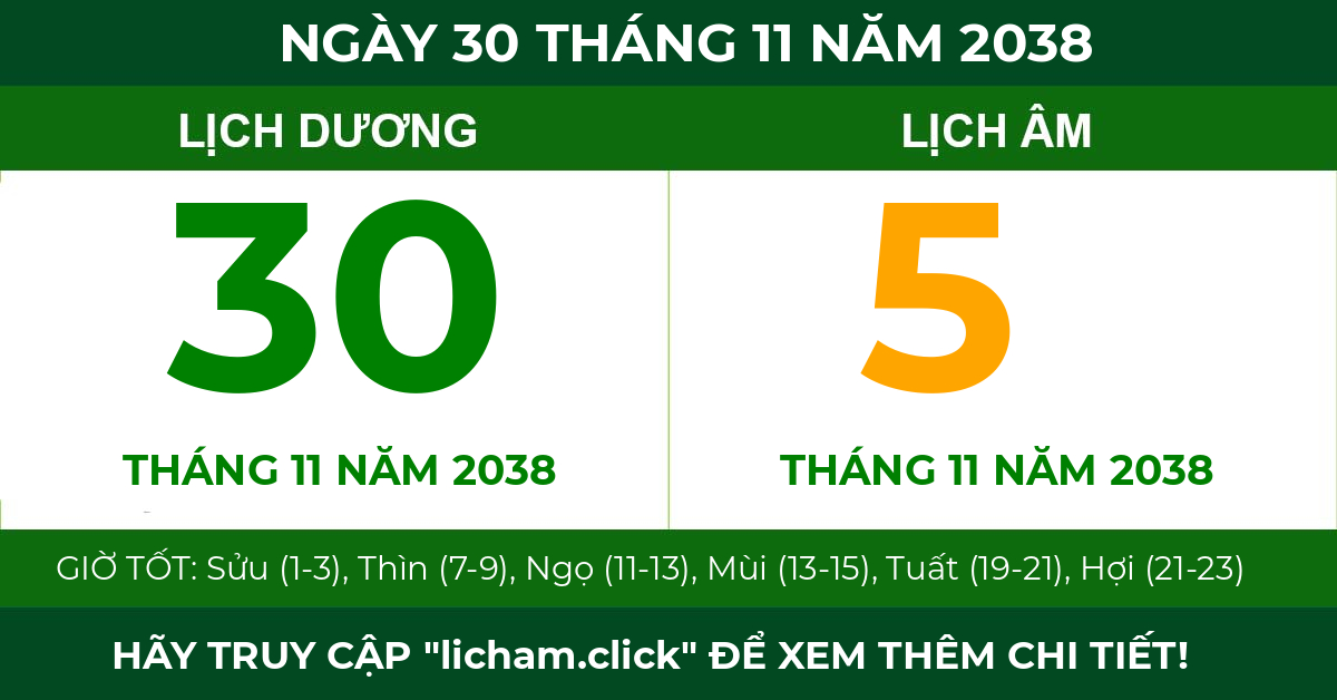 lịch âm ngày 30 tháng 11 năm 2038