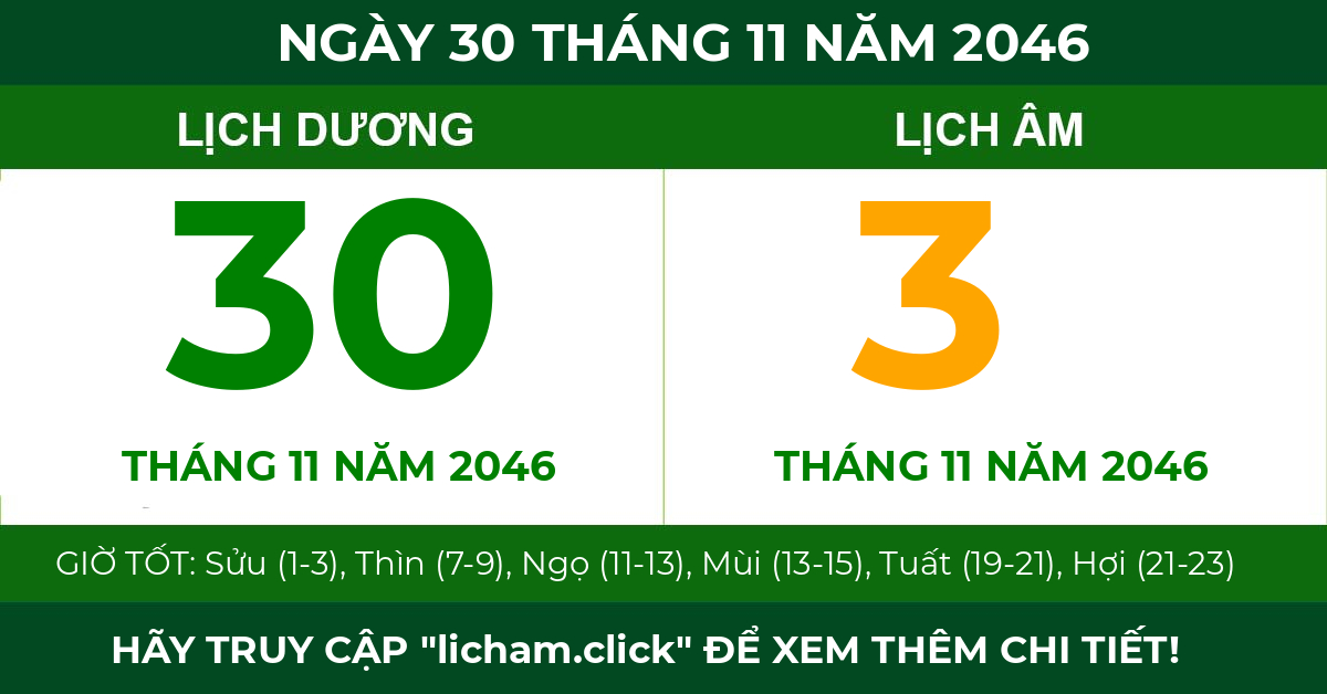 lịch âm ngày 30 tháng 11 năm 2046