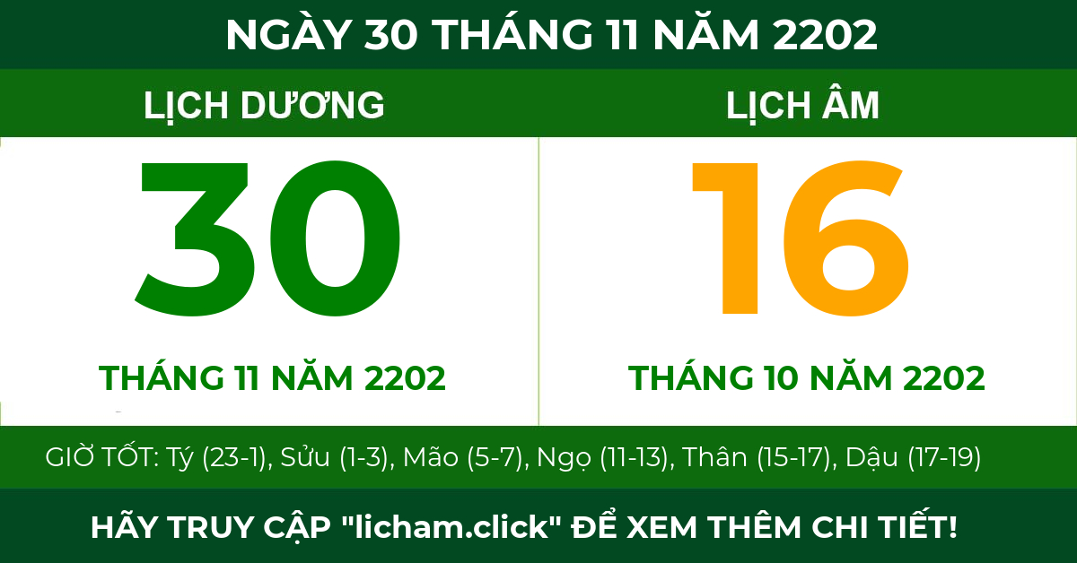 lịch âm ngày 30 tháng 11 năm 2202