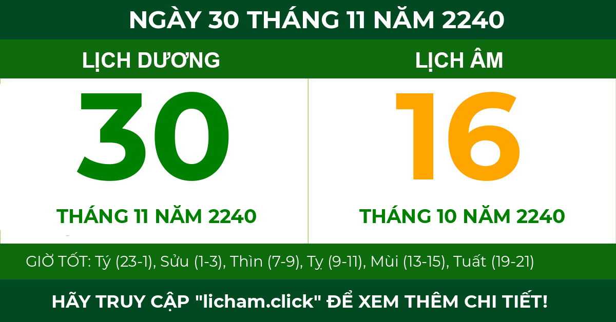 lịch âm ngày 30 tháng 11 năm 2240