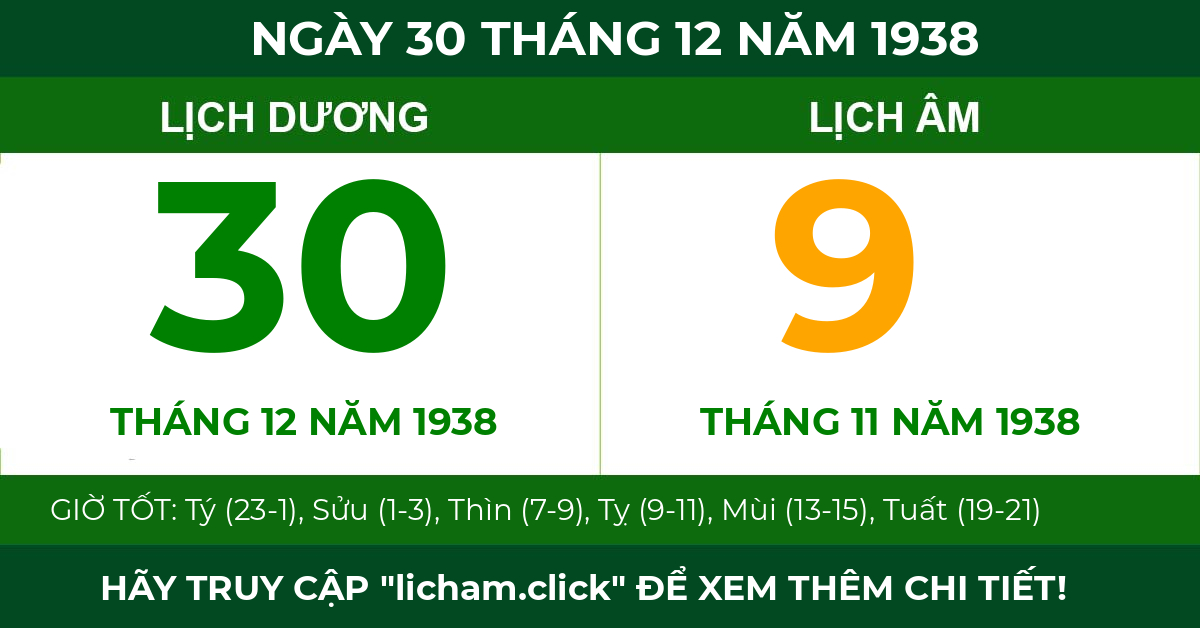 lịch âm ngày 30 tháng 12 năm 1938