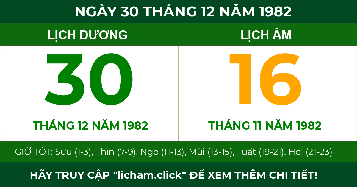 lịch âm ngày 30 tháng 12 năm 1982