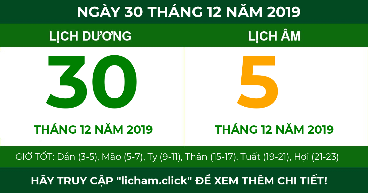 lịch âm ngày 30 tháng 12 năm 2019