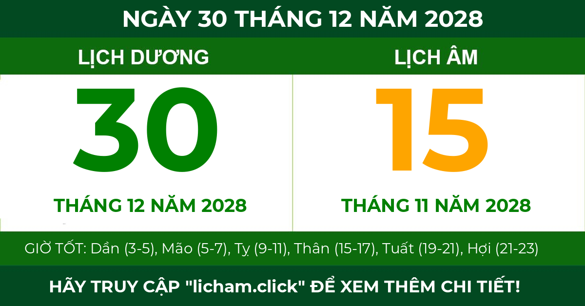lịch âm ngày 30 tháng 12 năm 2028
