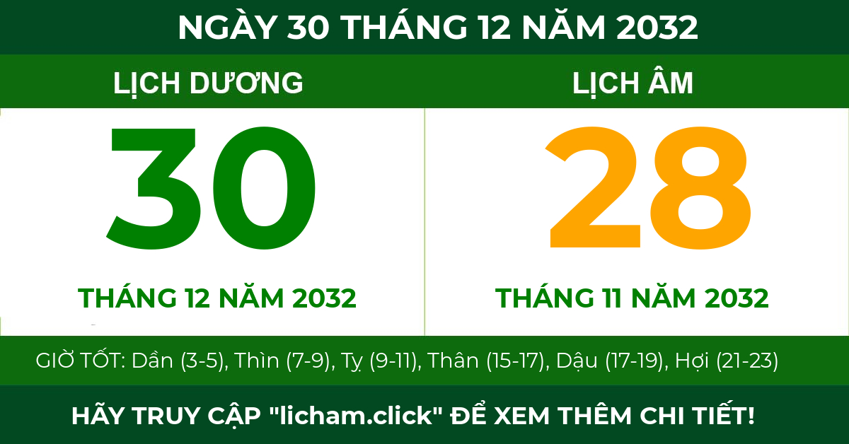 lịch âm ngày 30 tháng 12 năm 2032