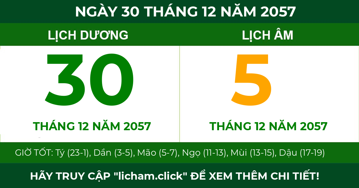 lịch âm ngày 30 tháng 12 năm 2057