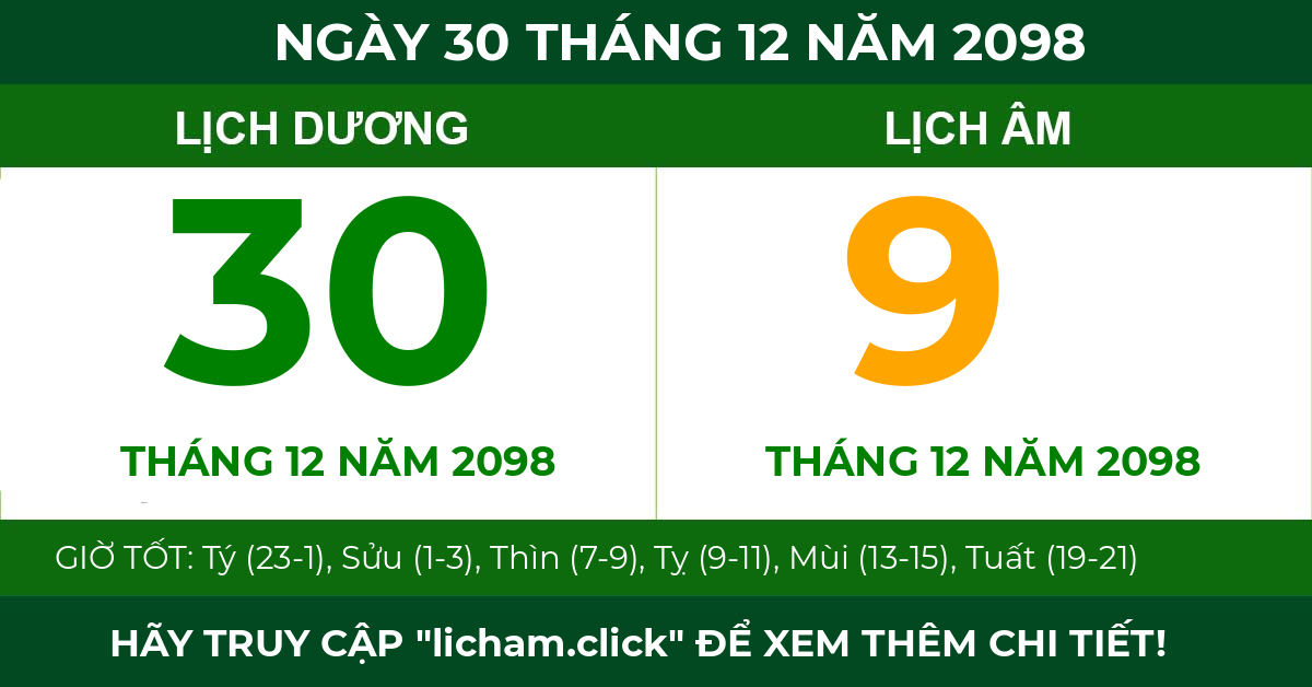 lịch âm ngày 30 tháng 12 năm 2098