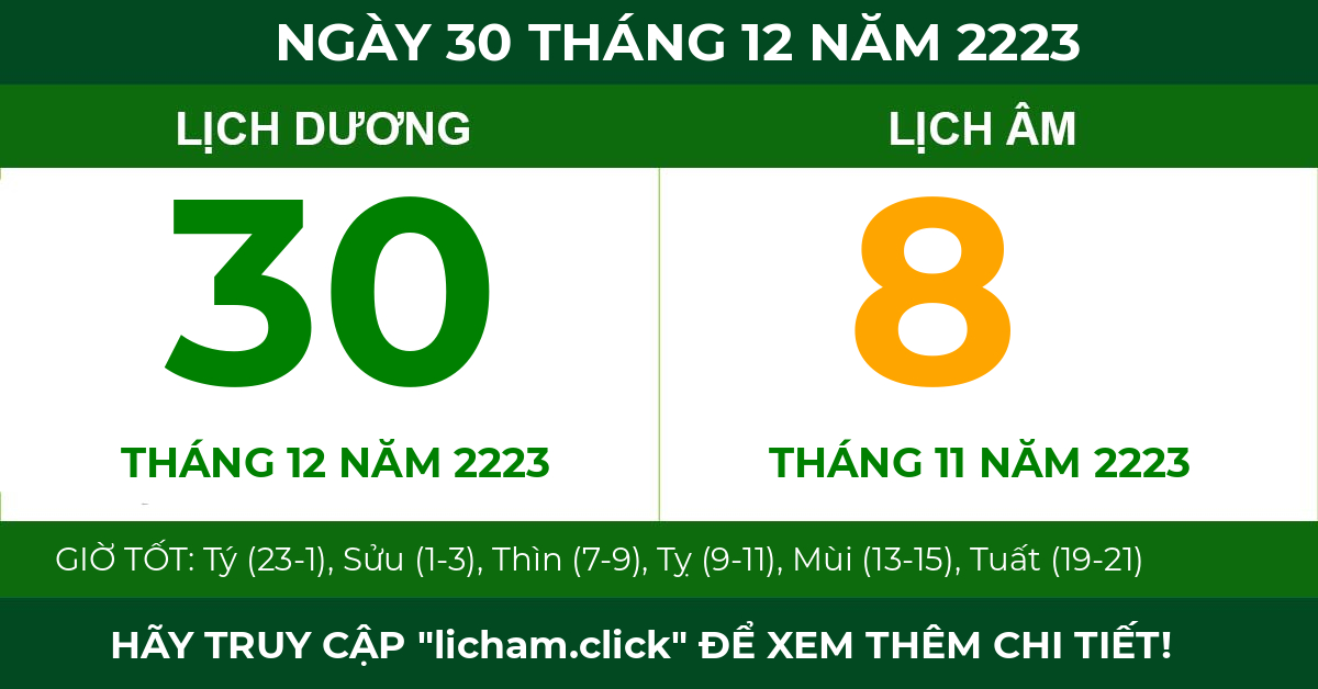 lịch âm ngày 30 tháng 12 năm 2223