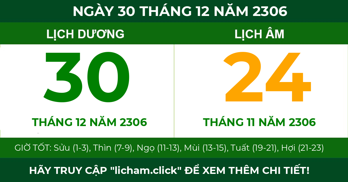 lịch âm ngày 30 tháng 12 năm 2306