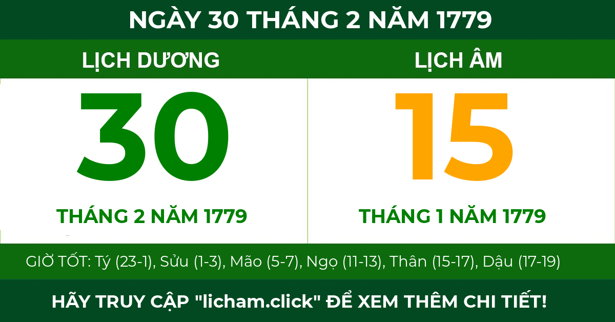 lịch âm ngày 30 tháng 2 năm 1779