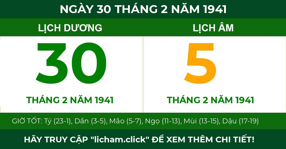 lịch âm ngày 30 tháng 2 năm 1941