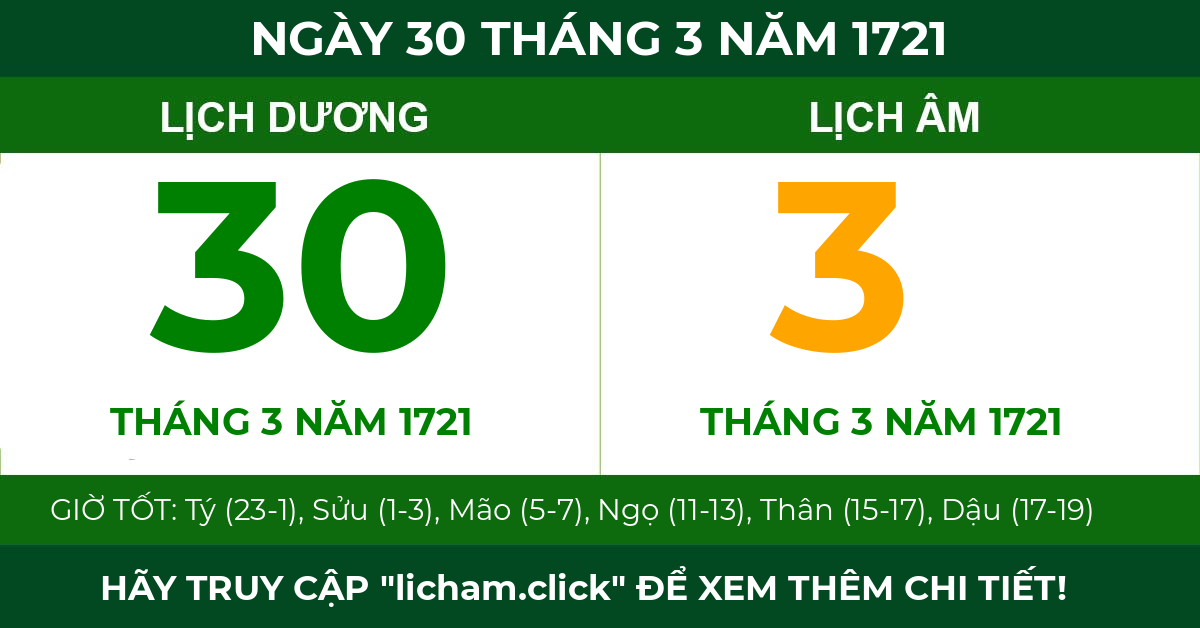 lịch âm ngày 30 tháng 3 năm 1721