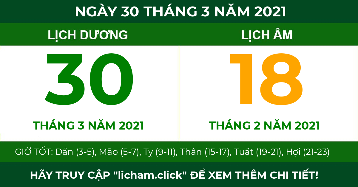 lịch âm ngày 30 tháng 3 năm 2021