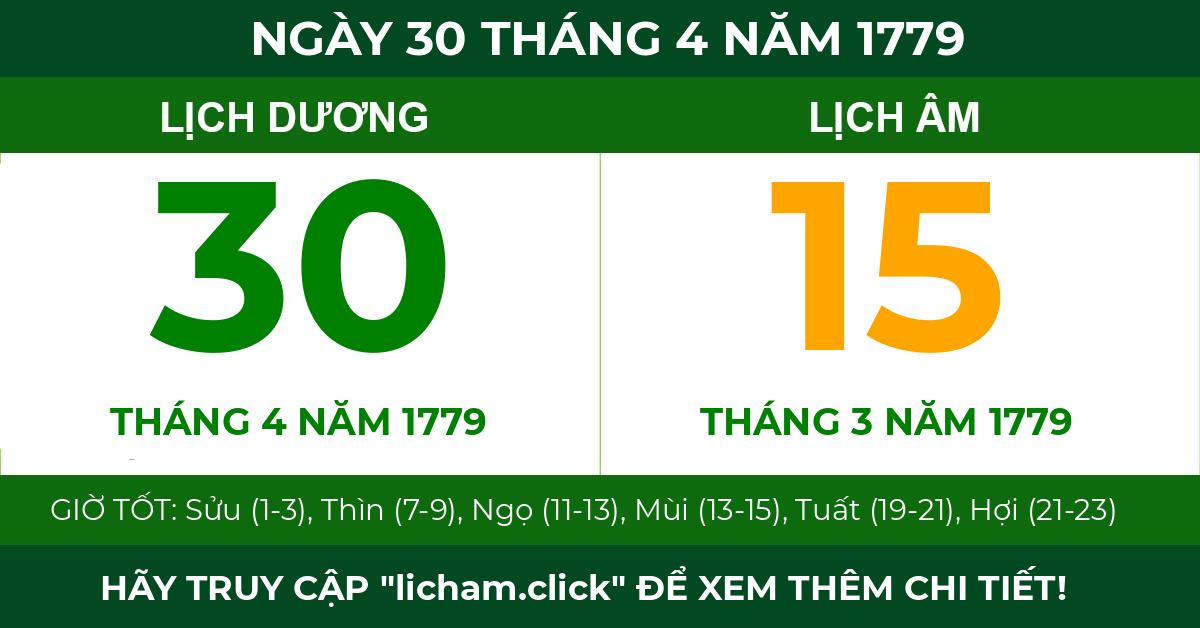 lịch âm ngày 30 tháng 4 năm 1779