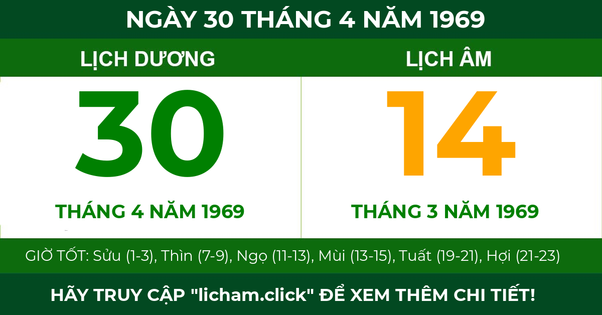 lịch âm ngày 30 tháng 4 năm 1969