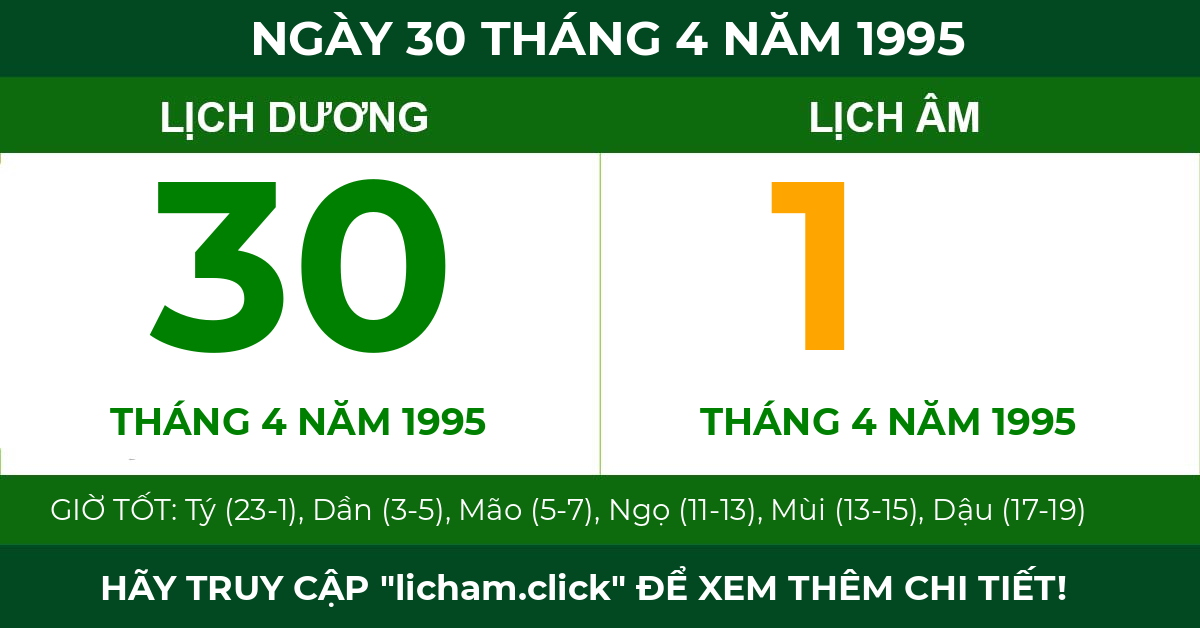 lịch âm ngày 30 tháng 4 năm 1995