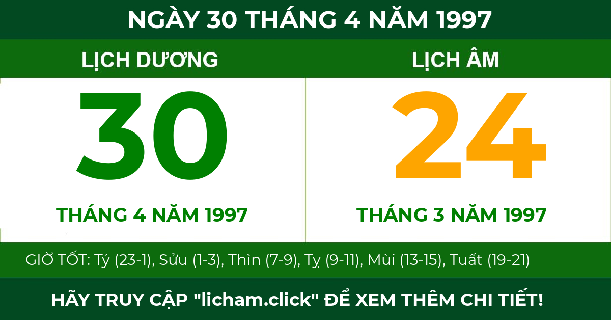 lịch âm ngày 30 tháng 4 năm 1997