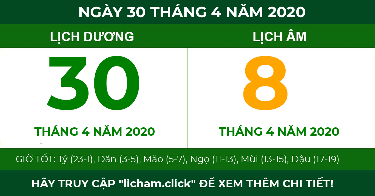 lịch âm ngày 30 tháng 4 năm 2020
