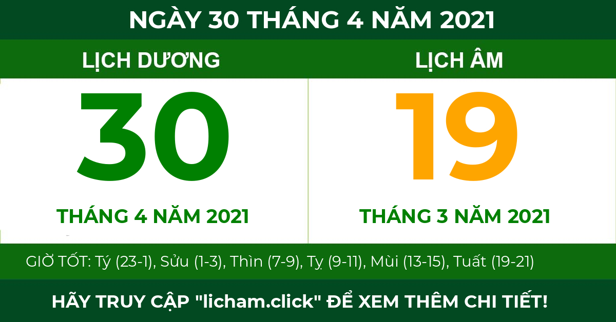 lịch âm ngày 30 tháng 4 năm 2021