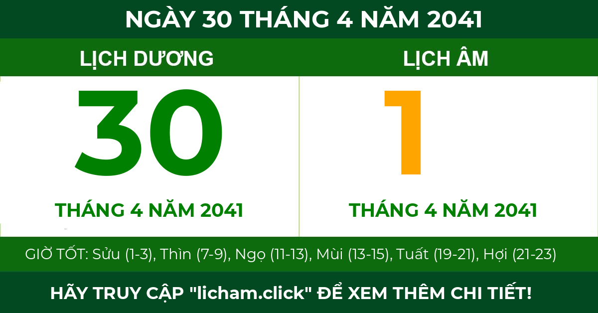 lịch âm ngày 30 tháng 4 năm 2041