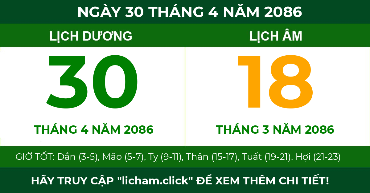 lịch âm ngày 30 tháng 4 năm 2086