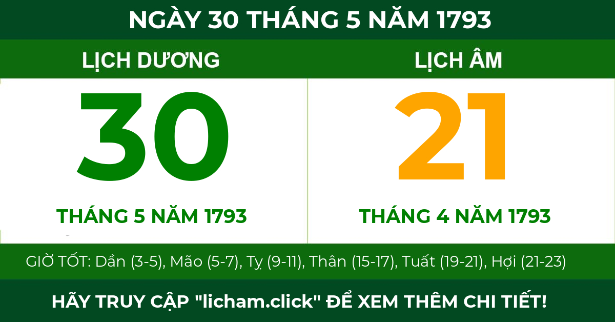 lịch âm ngày 30 tháng 5 năm 1793