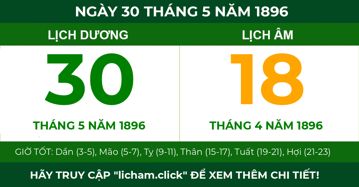 lịch âm ngày 30 tháng 5 năm 1896
