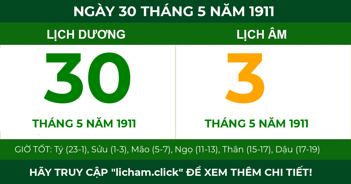 lịch âm ngày 30 tháng 5 năm 1911