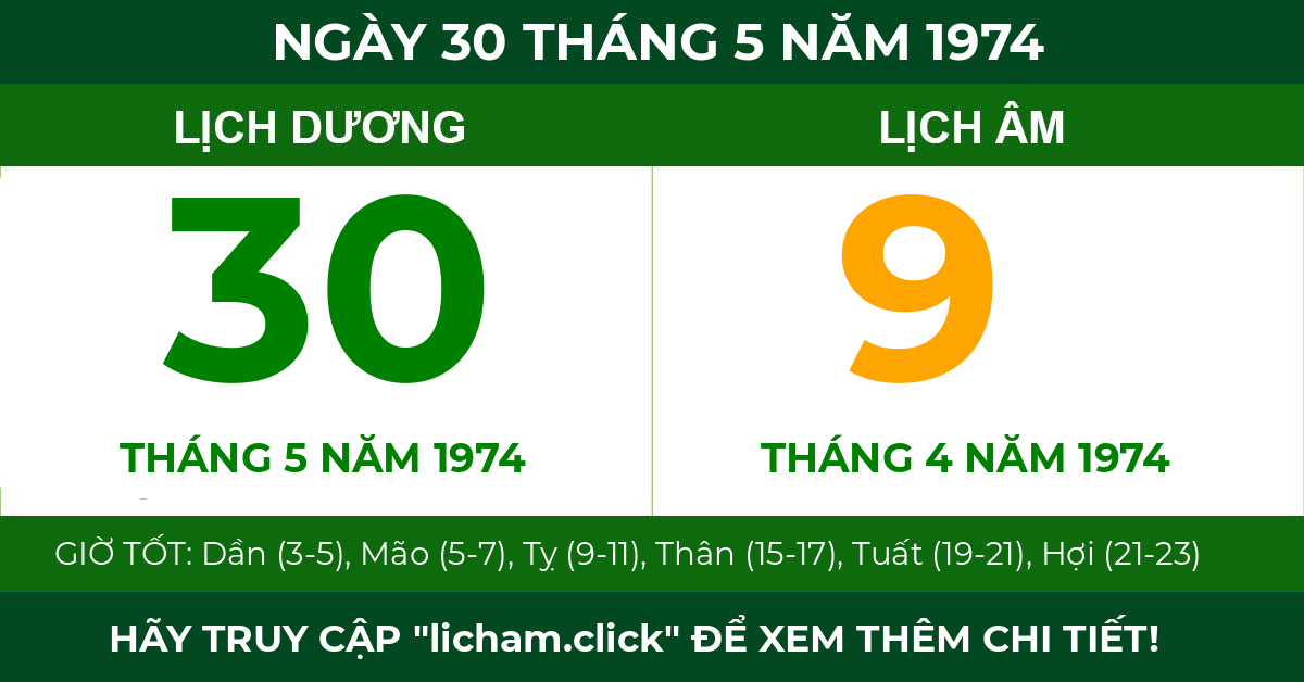 lịch âm ngày 30 tháng 5 năm 1974