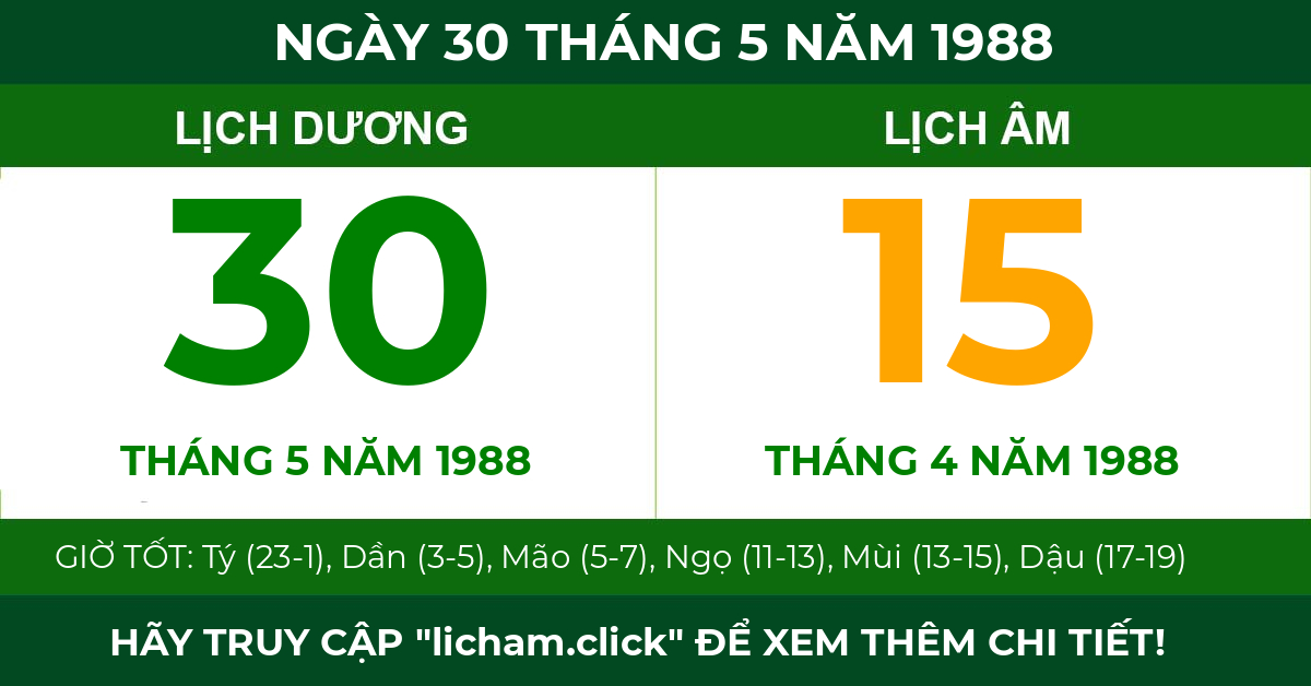 lịch âm ngày 30 tháng 5 năm 1988