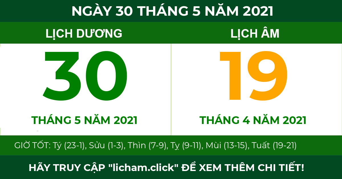 lịch âm ngày 30 tháng 5 năm 2021