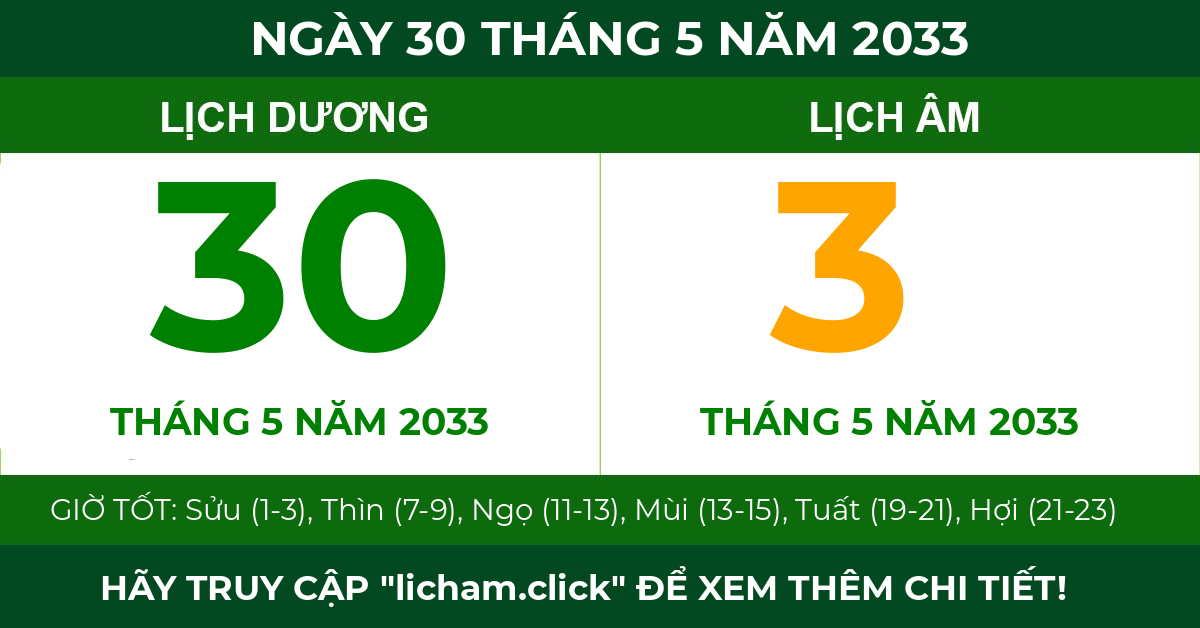 lịch âm ngày 30 tháng 5 năm 2033