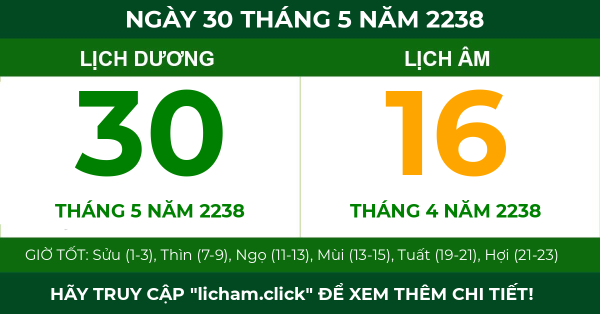 lịch âm ngày 30 tháng 5 năm 2238