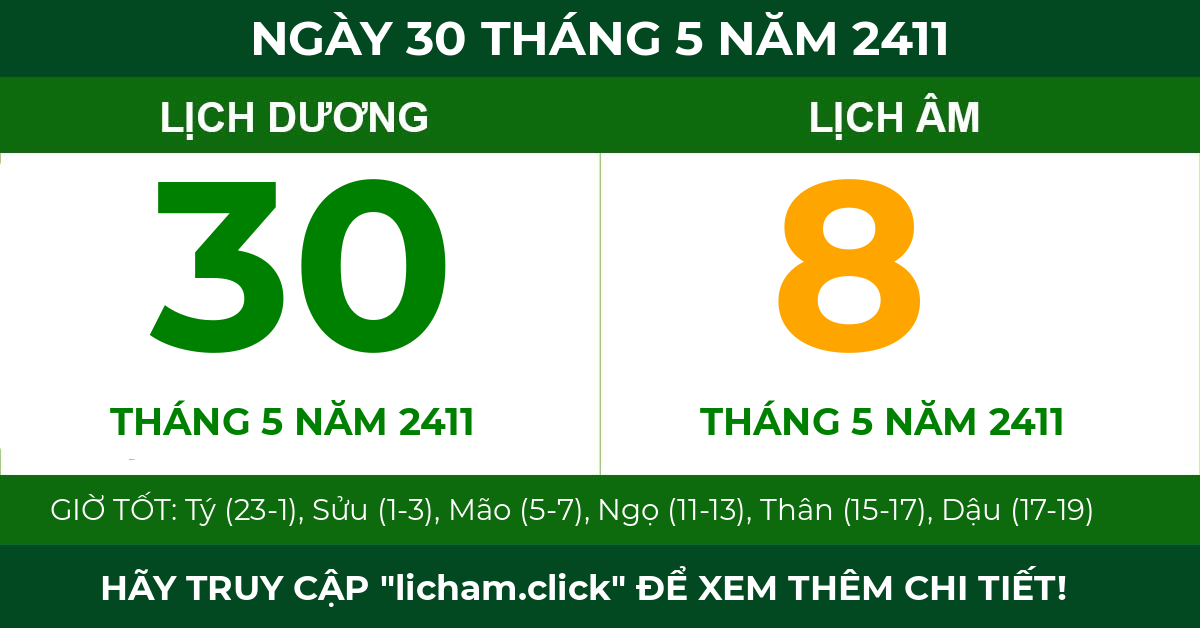 lịch âm ngày 30 tháng 5 năm 2411