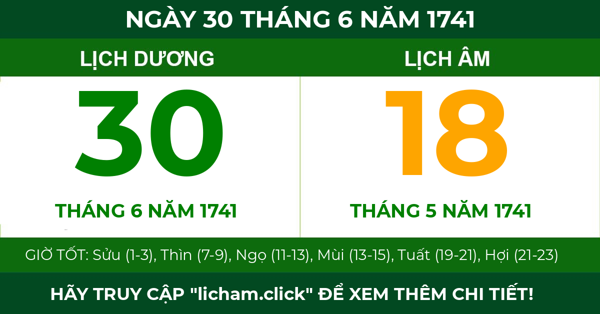 lịch âm ngày 30 tháng 6 năm 1741