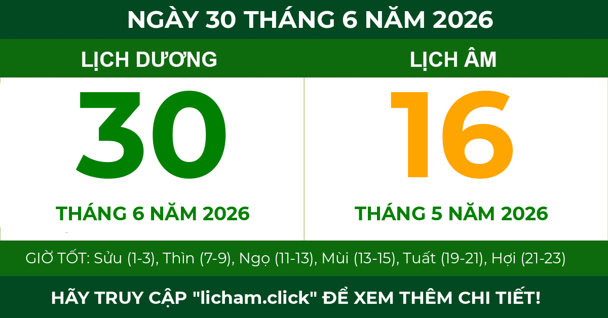 lịch âm ngày 30 tháng 6 năm 2026