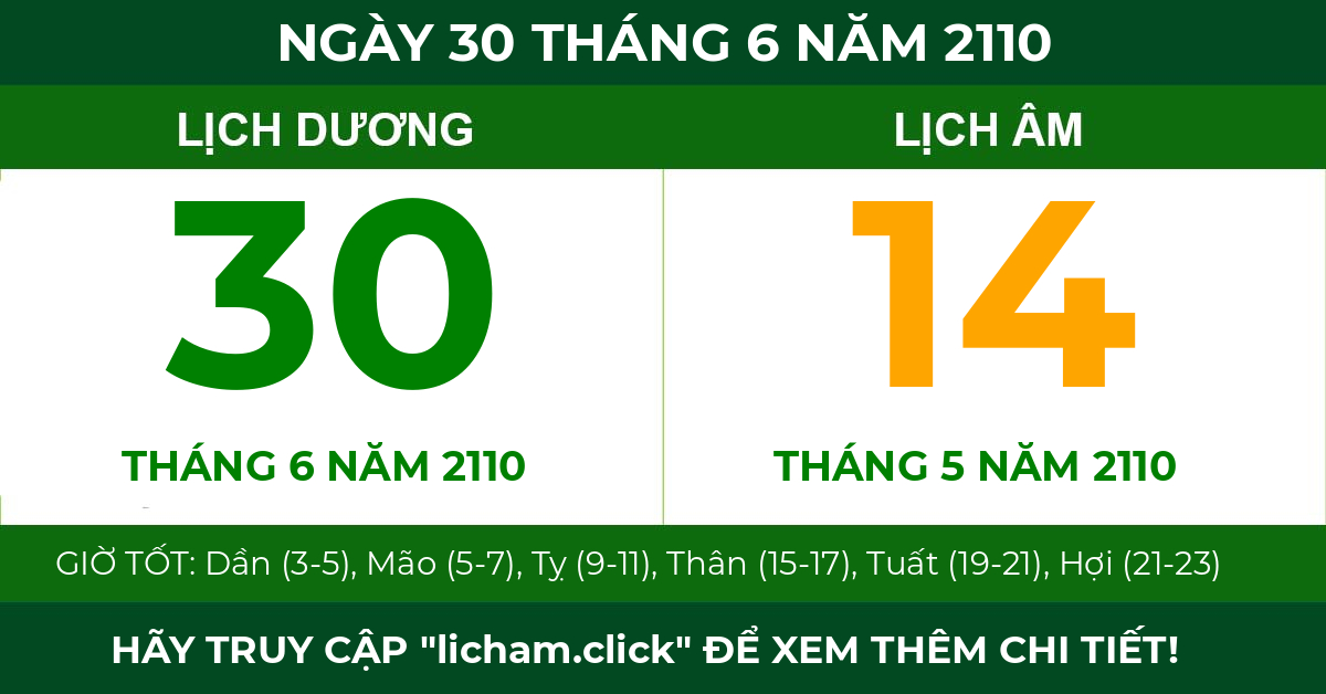 lịch âm ngày 30 tháng 6 năm 2110