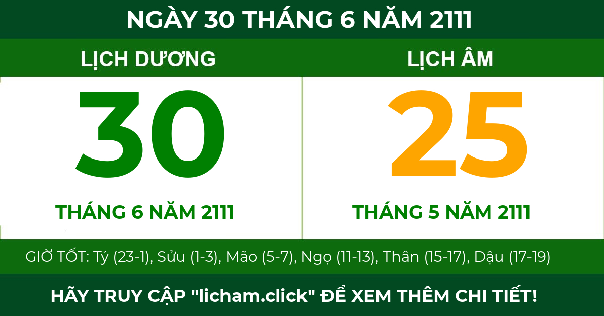 lịch âm ngày 30 tháng 6 năm 2111