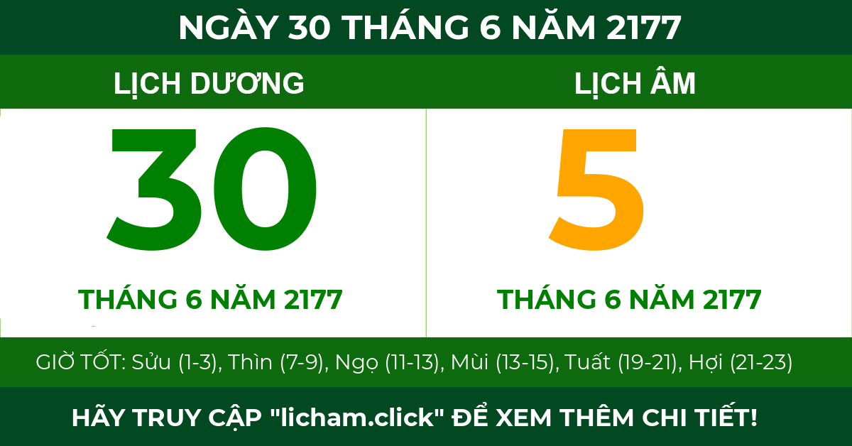 lịch âm ngày 30 tháng 6 năm 2177