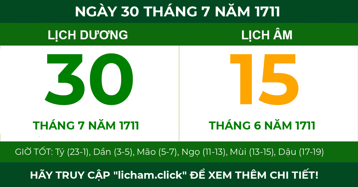 lịch âm ngày 30 tháng 7 năm 1711