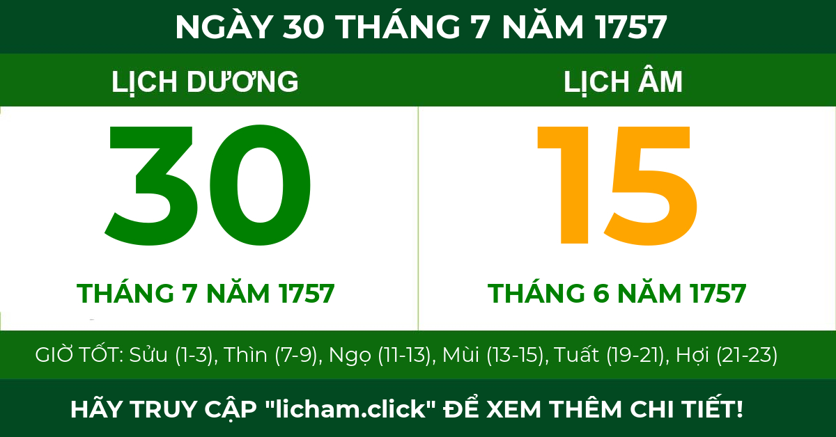 lịch âm ngày 30 tháng 7 năm 1757