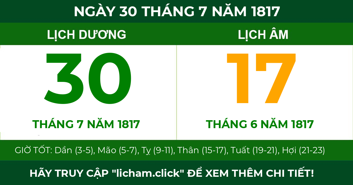 lịch âm ngày 30 tháng 7 năm 1817