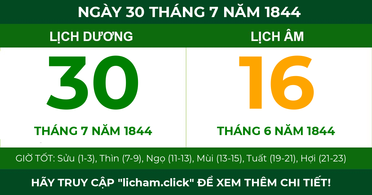 lịch âm ngày 30 tháng 7 năm 1844