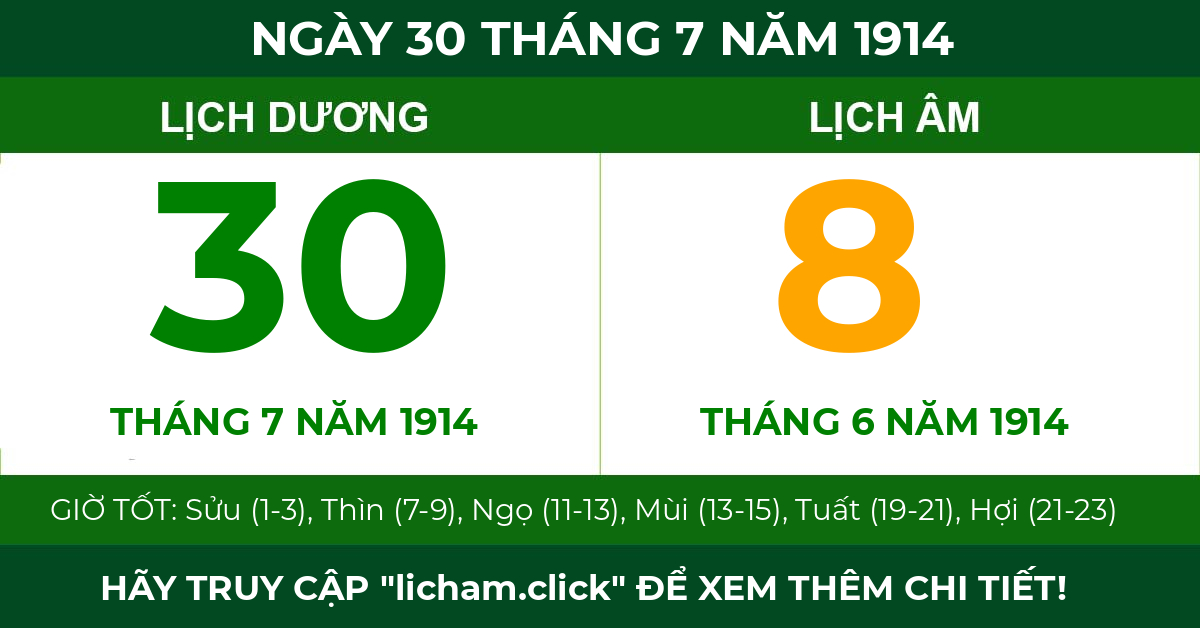 lịch âm ngày 30 tháng 7 năm 1914