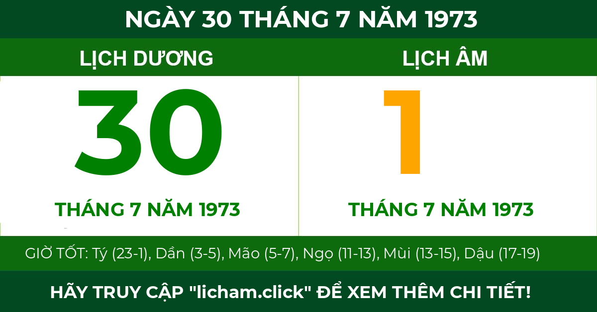 lịch âm ngày 30 tháng 7 năm 1973
